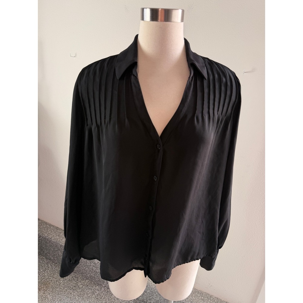 Express Shirt Womens Large Black Long Sleeve Button Up Blouse Pocket Top